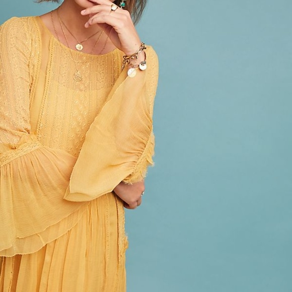 NEW Seen Worn Kept senji embroidered crochet tunic dress mustard yellow gold. - Picture 2 of 7